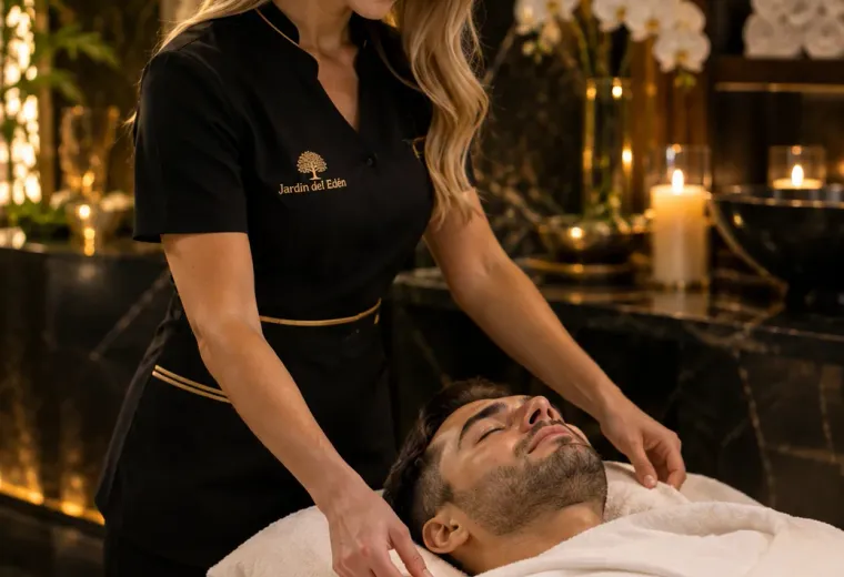 Camilla preparada en una suite privada de spa tántrico en Bogotá